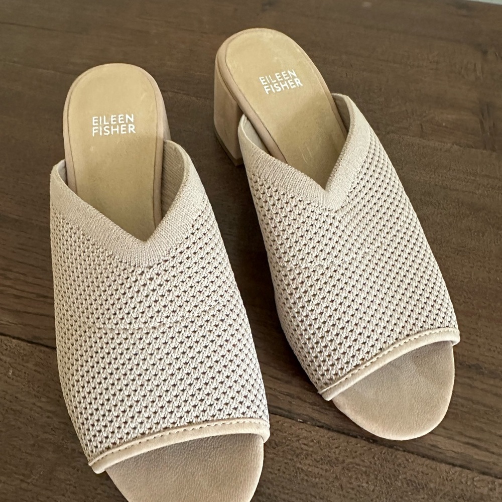 Eileen Fisher Beige Knit Mules